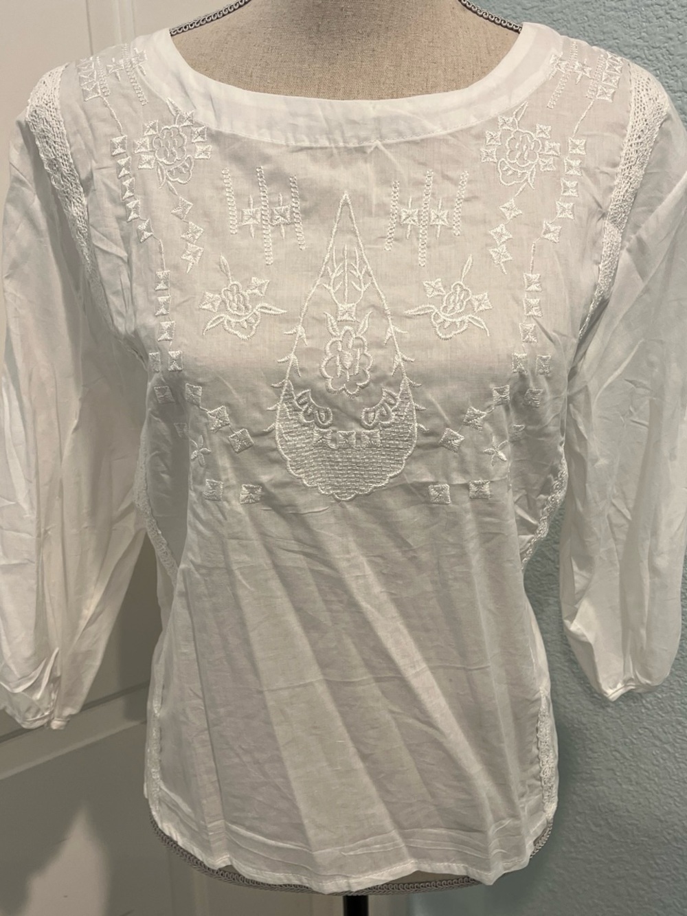White Embroidered Peasant Blouse - Brand: